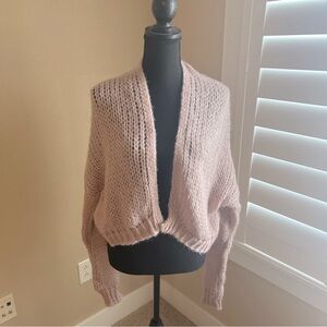 NWT Thinkable Cropped Sweater Shrug Cardigan Pink Fuzzy Mohair Like Coquette H5